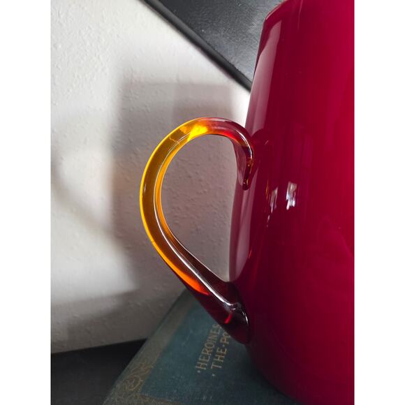 Amberina Red Glass Pitcher 8.75" Handblown Art Glass with Amber Handle Vintage - Picture 2 of 10